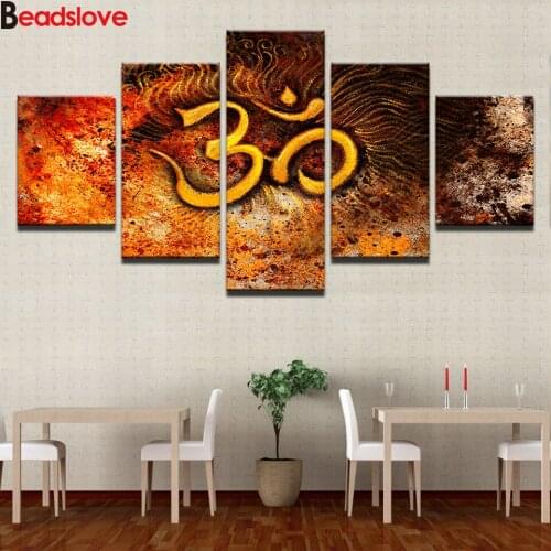 5pcs set DIY 5D Full square round Diamond Painting Golden Mystical OM Symbol Embroidery Cross Stitch Kit Rhinestone