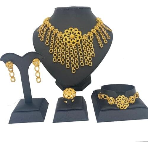Indian Jewelry Set Ball Pendant Chains and Earrings for Women Girls Dubai Gold Color African Birthday Party Gifts