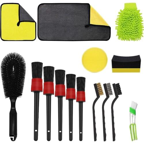 15pcs Car Detailing Brush Set Soft Long Wash Cleaning Dashboard Auto Multifunctional Seat Interior Exterior Tire Engine Carpet