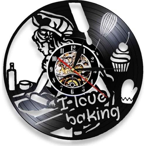 I Love Baking Bake Wall Clock Home Dining Room Decor Rolling Pin Kitchen Restaurant Utensil Wall Art Silent Quartz Wall Watch