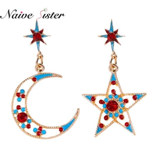 New Fashion Korean Romantic Girls Asymmetric Earring Star Moon Long Dangle Drop Earrings Variety Personality Women Cute Jewelry