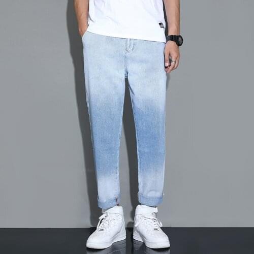 Fall mens jeans cotton Fashion hip-hop casual mens denim trousers Wear tight-fitting light blue mens trousers M-5XL