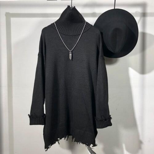 Owen Seak Men Knitted Sweater Gothic Style High Street Mens Oversize Autumn Pullovers Solid Black Turtleneck Sweater Big Size