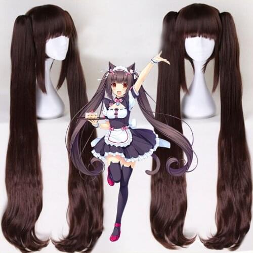 Anime NEKOPARA OVA Cosplay Wig Vanilla Chocola Straight Long Synthetic Hair Cosplay Dark Brown Heat Resistant for Halloween