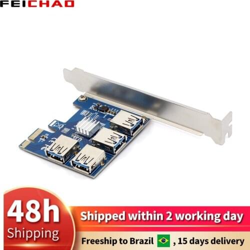 Golden PCIE PCI-E Riser Card 1 to 4 USB 3.0 Multiplier Hub PCI Express 1X to 16X Adapter 6Pin 4Pin for Bitcoin ETH Mining Miner