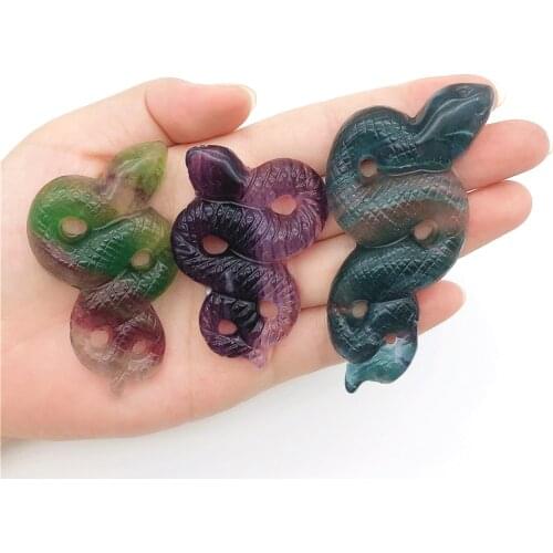 Lovely 1PC Natural Multicolor Fluorite Snake Hand Carved Polished Quartz Crystal Animal Reiki Healing Natural Quartz Crystals