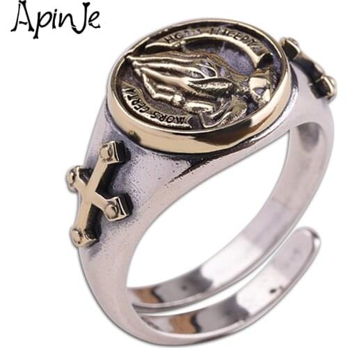 Apinje 925 Silver Auspicious Opening Adjustable Ring Retro Ethnic Luxury Men And Women Jewelry