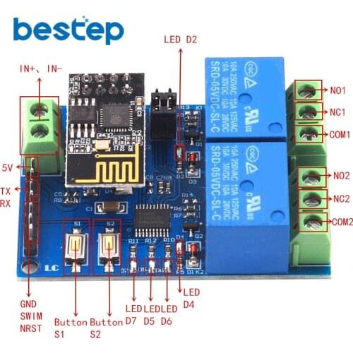 5V ESP8266 ESP-01 2 Channel WiFi Relay Module 2-Channel Relay Module For IOT Smart Home Phone APP Controller(With ESP8266)