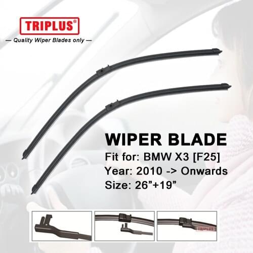 Wiper Blade for BMW X3 F25 (2010-Onwards) 1 set 26"+19",Flat Aero Windscreen Wiper,Boneless Windshield Soft Frameless Blades