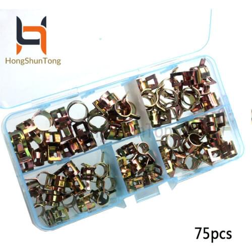 75Pcs/set 6-10mm Vacuum Spring Fuel Oil Water CPU Hose Clip Pipe Tube for Band Clamp Metal Fastener Assortment Kit Hose clamp