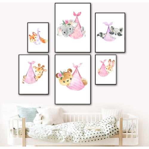 Elephant Bear Fox Giraffe Rabbit Nursery Wall Art Canvas Painting Nordic Posters And Prints Wall Pictures Baby Kids Room Decor