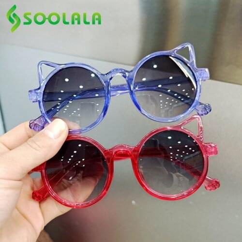 SOOLALA Cute Round Girls Kids Sunglasses with Cat Ears 2021 New Cheap UV400 Eye Protection Eyewear Sun Glasses Child