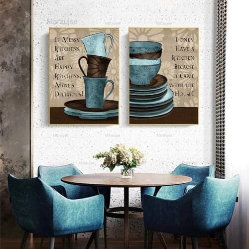 Modern Romantic Hanging Blue BrOwn Coffee Cup Plate Alphabet Sofa Dining Room Decorative Painting Living Room Art Printing Wall
