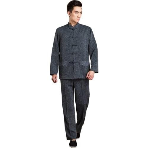 Traditional Chinese Clothing Cotton Long-sleeve Pockets Tang Suit Kung Fu Weshuwear Suits