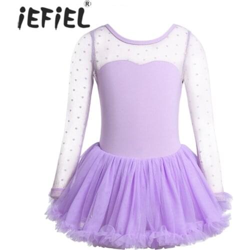 Child Kids Dance Class Dress Cotton Polka Dots Mesh Professional Ballet Dance Gymnastics Leotard for Girls Tutu Dress Dancewear