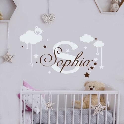 Cloud Stars Vinyl Wall Sticker For Kids Room Decoration Personalized Custom Name Wall Decal Nursery Bedroom Decor Poster GY013