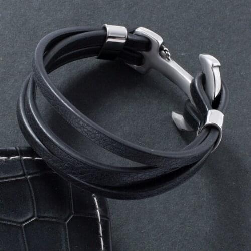 Vintage Black Leather Rope Bracelet Men Stainless Steel Easy Hook Buckle Leather Bangle Wrap Fashion Jewelry Gifts
