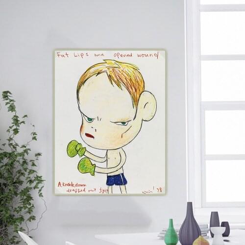 Yoshitomo Nara《A knock down》Cartoon Japanese Canvas Art Oil Painting Aesthetic Artwork Picture Wall Decor Home Decoration