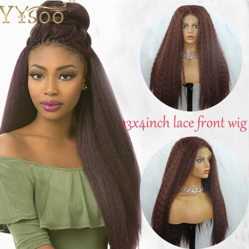 YYsoo #33 Color Futura Hair 13x4 Glueless Kinky Straight Lace Front Wigs Long Synthetic Hair Front Lace Yaki Wigs For Women Girl