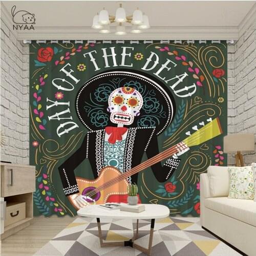 Mexican Skull West Cowboy Window Curtains Living Room Geometric Fabric Drapes Gothic Curtain Micro Shading Curtain For Bedroom