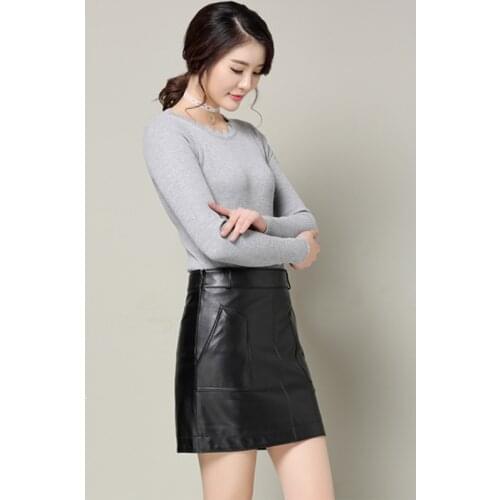 New 2020 Spring Woman Real Leather Skirts High Waist Pockets Package Hip Skirt Female Pencil Sheepskin Skirts For Women