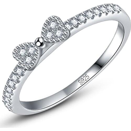 Woman 100% 925 sterling silver bow ring Girls Fashion Elegant Bohemian Solid Silver Ring Party Jewelry gift