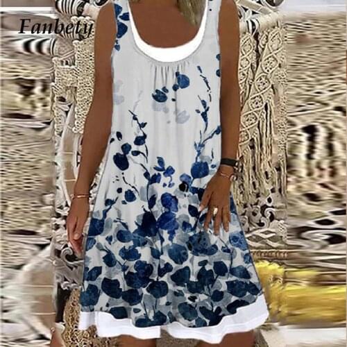 2021 Vintage Square Collar Casual Dress Women Fashion Floral Print Loose A-Line Dress Sexy Summer Sleeveless Tank Mini Dress 3XL