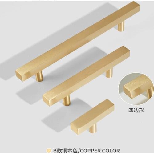 Gold Solid Brass Cuboid Knob Square T Bar Drawer Cabinet Door Pulls for Kitchen Room Longer Dresser Handle Furniture Hardware