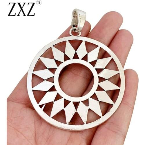 ZXZ 2pcs Tibetan Silver Boho Large Hollow Open Flower Circle Round Charms Pendants for Necklace Jewelry Making Findings 59x59mm