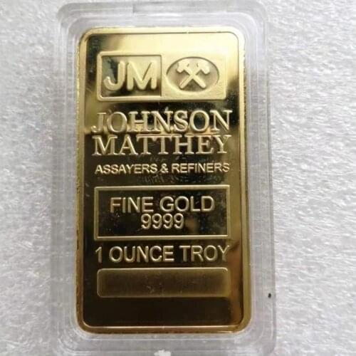 1pcs The Non magnetic Johnson Matthey JM silver gold plated bullion souvenir coin bar with different laser serial number