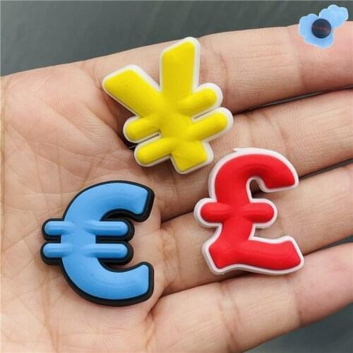 High Quality 1pcs PVC Euro Money Symbol Shoes Accessories Garden Shoe Decorations Fit Adult Croc Jibz Charm DIY Bracelet