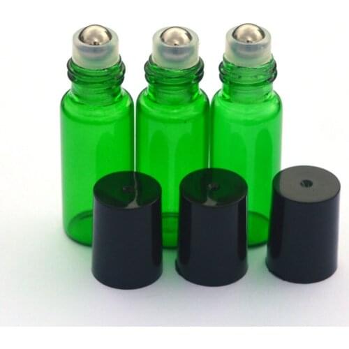 10pcs Mini Roll Glass Bottle Refillable Green Essential Oil Perfume Sample Roller on 5ml Bottle Fast Shipping