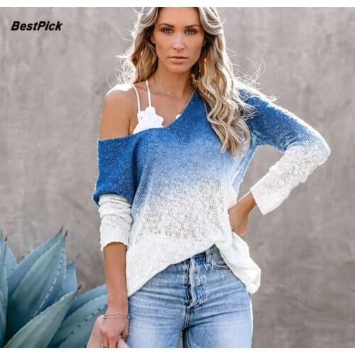 2020 New Autumn Women Sweater Sexy Casual Tie Dye Off Shoulder V Neck Pullovers Vogue Plus Size Office Lady Knitted Tops Covers