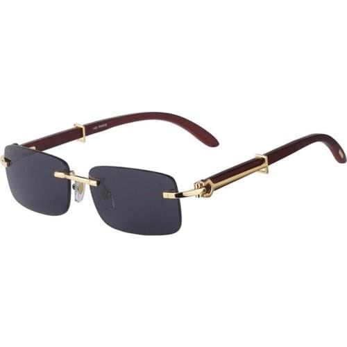 2021 Fashion Rectangle Rimless Wooden Sunglasses Men Classic Vintage Frameless Sun Glasses Luxury Brand Designer Eyewear UV400