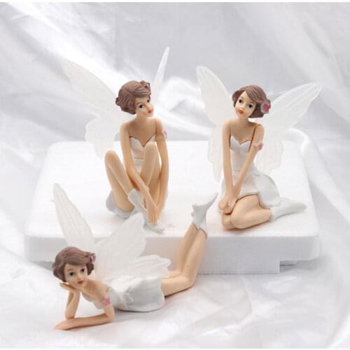 3Pcs Cake Decorating Flower Fairy with Wing Miniature Figurines Angel Desktop Ornament