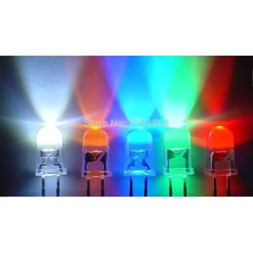 5 colors x 100pcs = 500pcs 5mm LED Round White Blue Yellow Green Red Super bright emitting LED diode Light F5 LAMP
