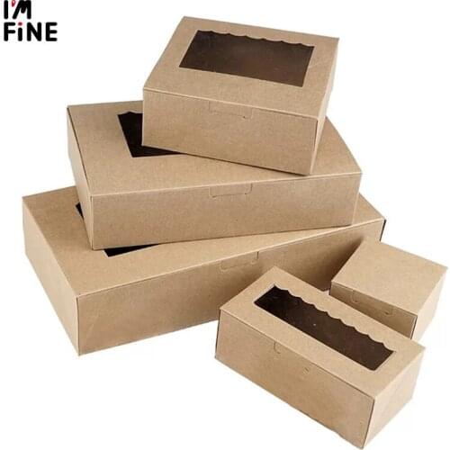 5pcs Kraft paper Cookie cake Packaging Box with plastic pvc window for Candy Biscuit Chocolate Paper Carton cardboard gift box