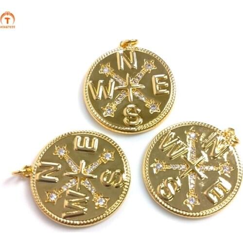 5pcs Coin Compass Pendant Compass Jewelry Gold Brass Plate Compass Charm Personalized Custom Pendant Necklaces For Women Gift