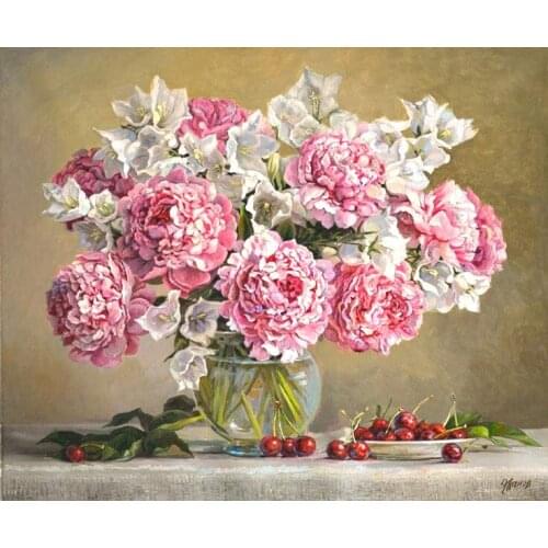 5D DIY Diamond Painting Cross stitch Needlework Picture Rhinestone Square resin particles Diamond embroidery Peony flowers