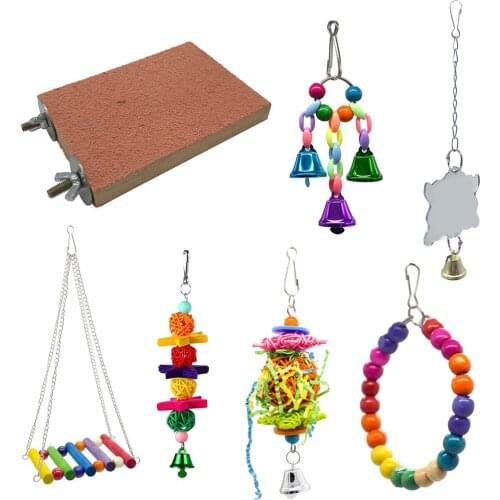 7 Pieces Colorful Bird Chewing Toy - Parrot Cage Bite Swing Toys Wooden Block Bird Parrot Toys, Random