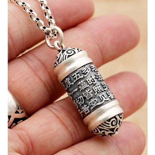 999 Sterling Silver HEART SUTRA Mantra pendant open locket men women jewelry A4274