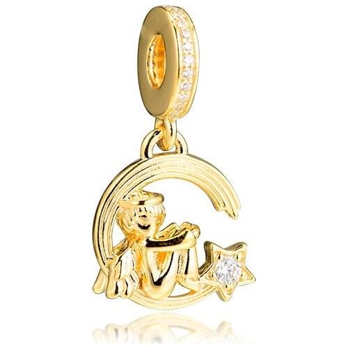 Angel & Shooting Star Dangle Golden Shine Jewelry 925 Sterling Silver Charms for Jewelry Making Clear CZ Fit For Chain Bracelets