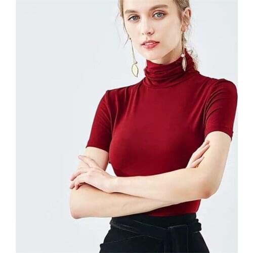 Brand Women Knitted modal Shirt Casual Short Sleeve office lady basic turtleneck slim Tops blouse 11 colors Plus Size M-7XL 8XL