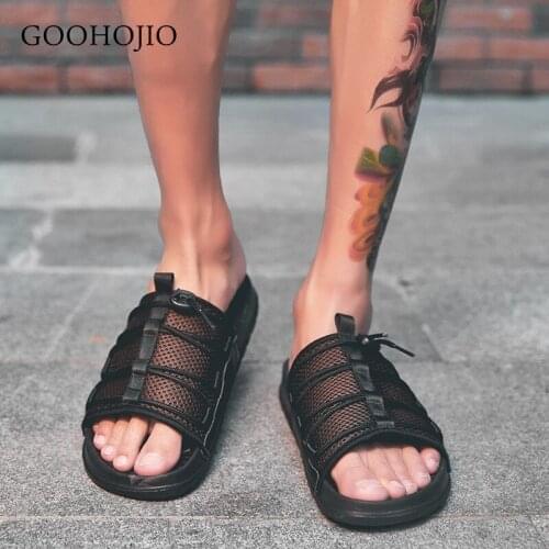 Brand Men Slippers Shoes Leather Summer Soft Footwear Fashion Male Water Shoes Slides Outdoor Rubber Flat Men Sandals Beach Shoe