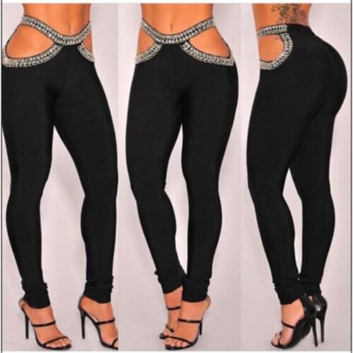 Black Top Quality Pencil Women Pants Rayon Knitted Sexy&Club Bandage Pants Party Clothes