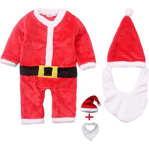Baby Romper Boy Christmas Xmas Costume Santa Claus Cosplay Clothes Jumpsuit Hat Bib Winter Toddler Clothing Newborn Flannel Warm