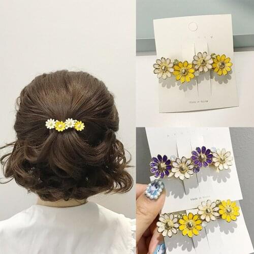 Women Elegant Fashion Daisy Hair Clip Headdress Princess Cute alloy Spring Clip Hairpin Headwear Handmade Hari Accessories