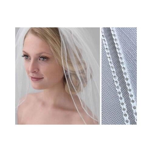 Wedding Bridal Veil 2 Layers Fingertip Length Veils White Ivory Tulle Rhinestone Length Veil With Comb