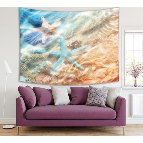Tapestry Starfish and Seashell Undersea Romantic Summer Beach Wild Tropical Nature Photo Blue Beige