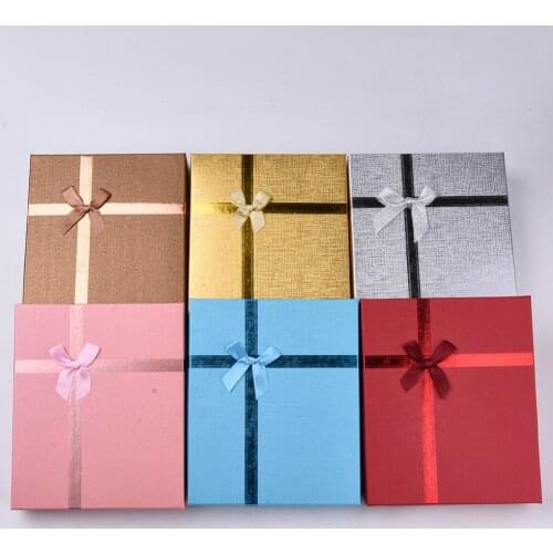 6pcs Mix Color Cardboard Boxes For Necklaces Bracelets Jewellery Packaging Display Gifts Box, with Bowknot and Sponge Inside